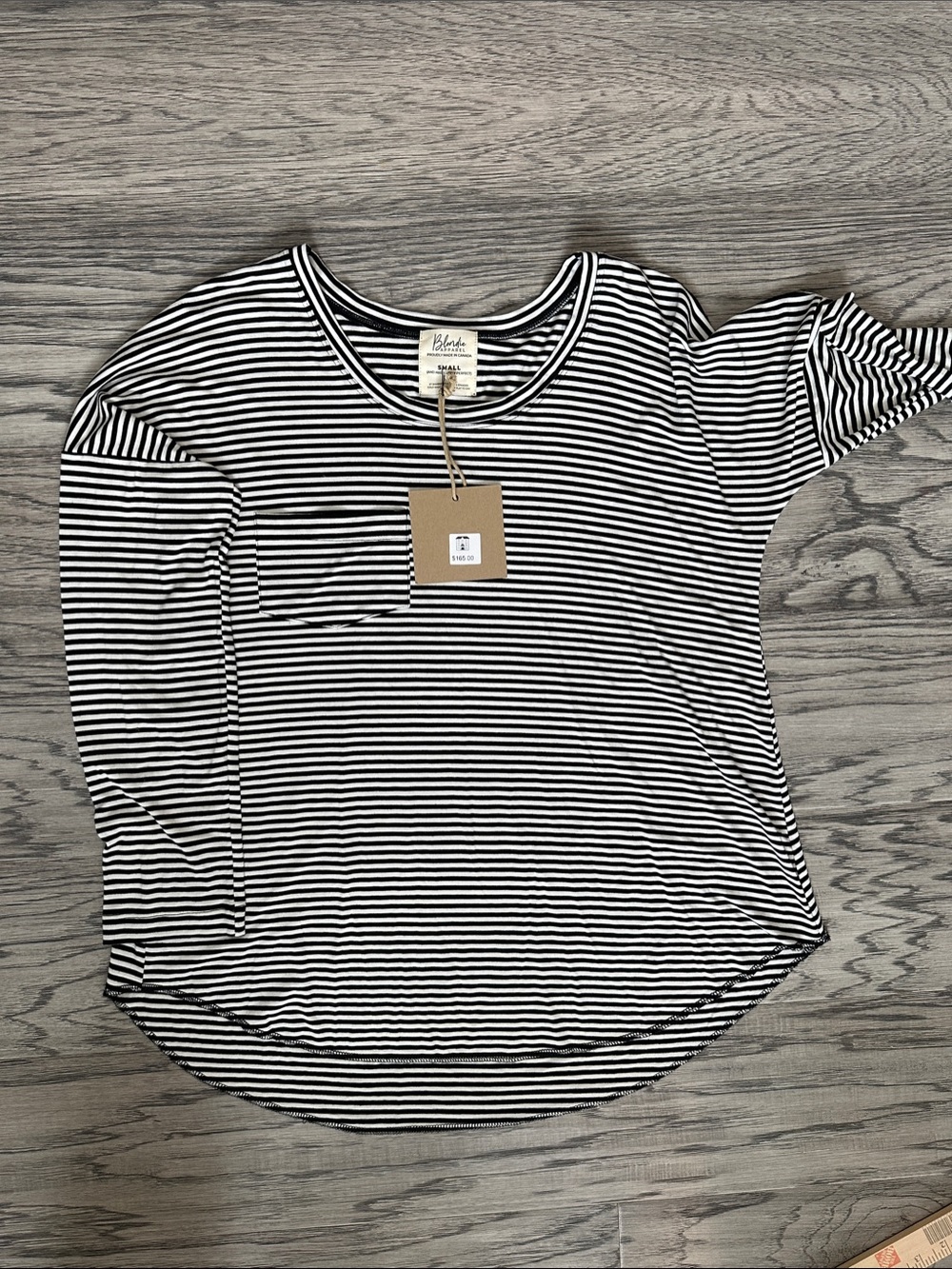 Stripe-Detail Long Sleeve Pocket Tee - Blondie